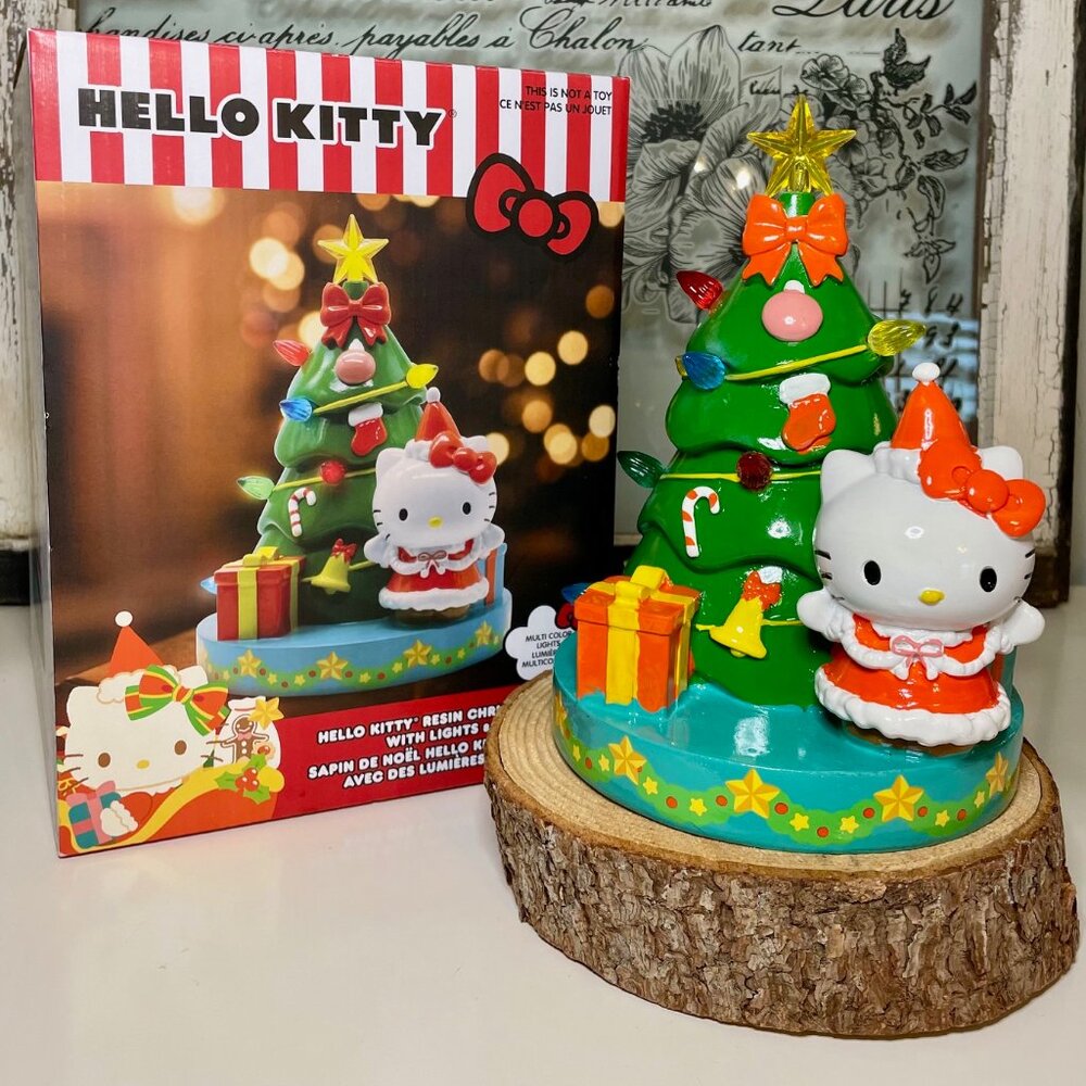 NEW Christmas Hello Kitty 8" Resin Light Up Christmas Tree with Multicolor Light